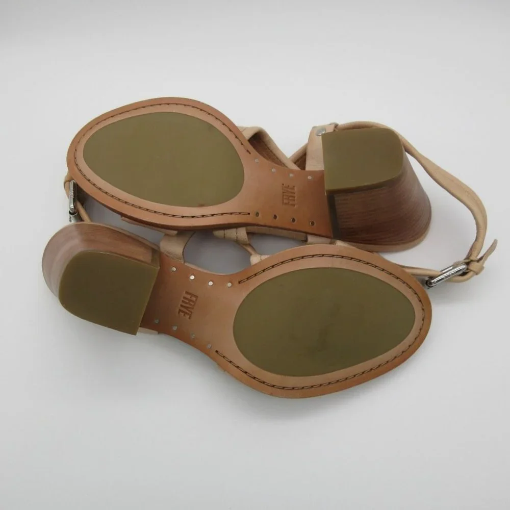FRYE women's Dani cream leather cross strap‎ stacked heel sandals 10